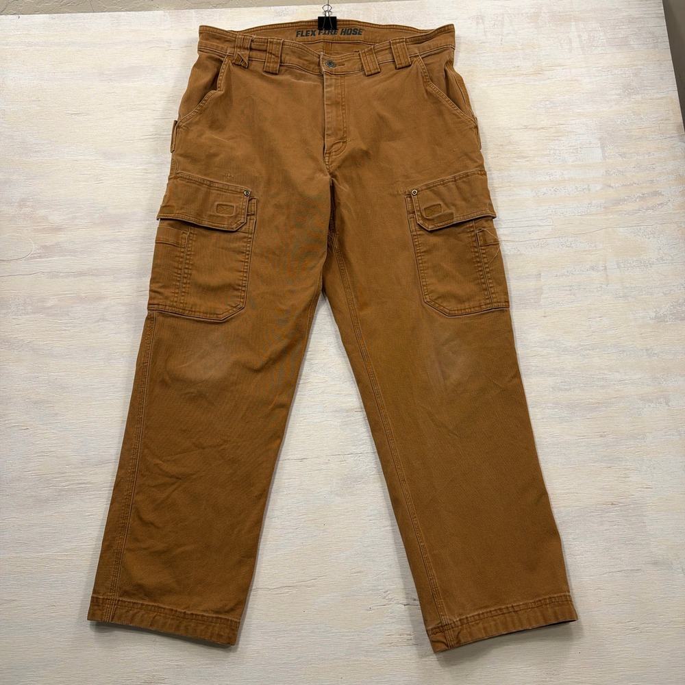 Duluth Trading Co Cargo Pants Flex Fire Hose 36x30 Relaxed Fit Brown Mens